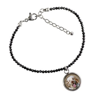 Clumber Spaniel - Personalizowana bransoletka ze zdjęciem pupila - czarne spinele, stal chirurgiczna, regulowana długość, marki