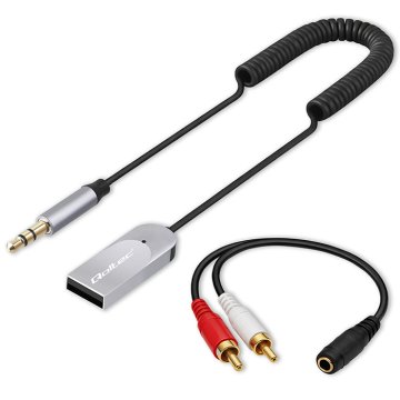 Qoltec Bezprzewodowy adapter odbiornik dźwięku Audio HiFi Home&Car| Bluetooth 6.0 | 2 x RCA | 1 x AUX MiniJack 3.5mm| USB | Mikrofon