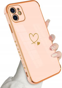 K+ Etui iPhone 12 Newseego Silikonowe Złote Serce Błyszczące Case Ochronne