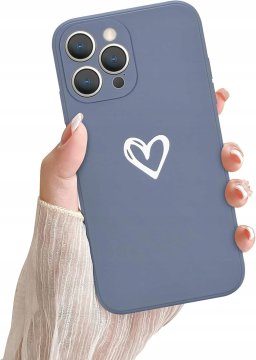 K+ Etui iPhone 13 Pro Max Silikonowe serduszka case Newseego Szare Ochronne