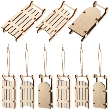 K+ Mini sanie drewniane ozdoby na choinkę dekoracje świąteczne DIY 9 szt.