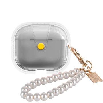K+ Etui do AirPods 4 2024 przezroczyste szare MagSafe z perłowym brelokiem