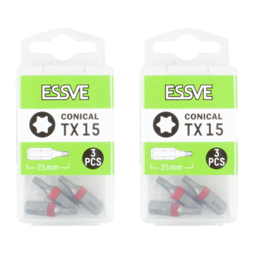 éS Bity stożkowe TX15 Torx Końcówki do wkrętarki Bit 25mm 3szt x2