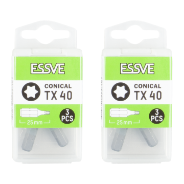 éS Bity stożkowe TX40 Torx Końcówki do wkrętarki Bit 25mm 3szt x2