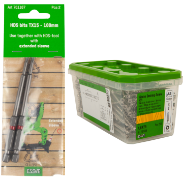 éS HDS NN Wkręt Tarasowy stal A2 4,8x75mm 250szt + Bity TX 15x100mm 2szt