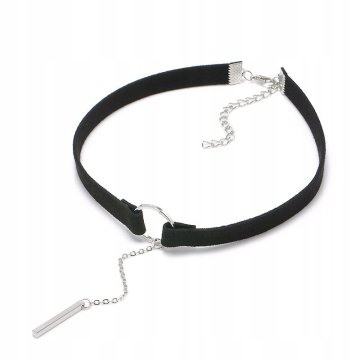 Little Angel Choker zamszowy czarny ze srebrnymi dodatkami
