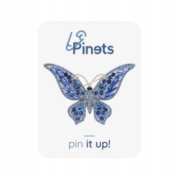 Pinets® Duża srebrna broszka motyl z niebieskimi kryształkami