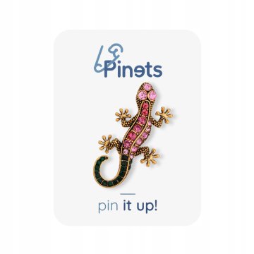 Pinets® Gekon Jaszczurka broszka z różowymi i zielonymi cyrkoniami Złota