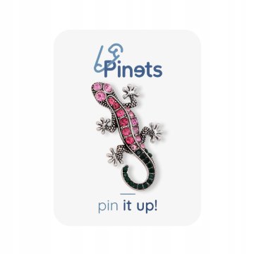 Pinets® Gekon Jaszczurka broszka z różowymi i zielonymi cyrkoniami Srebrna