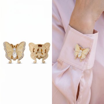 Little Angel Nakładka Na Guzik Kremowy Motyl Złota Ozdoba z Kryształkami do Koszuli