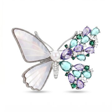 Pinets® Broszka Damska Motyl z Perłą Hodowlaną i Masą Perłową