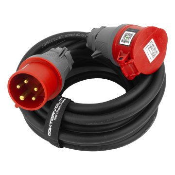 DOK Przedłużacz siłowy 10m 400V CEE 16A 5P IP44 przewód gumowy H07RN-F OnPD 5x2,5 z rzepem ułatwiającym zwijanie przewodu DV-6678-CEE-16