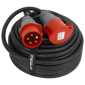 DOK Przedłużacz siłowy 25m 400V CEE 16A 5P IP44 przewód gumowy H07RN-F OnPD 5x2,5 z rzepem ułatwiającym zwijanie przewodu DV-6685-CEE-16