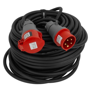 DOK Przedłużacz siłowy 50m 400V CEE 16A 5P IP44 przewód gumowy H07RN-F OnPD 5x2,5 z rzepem ułatwiającym zwijanie przewodu DV-6692-CEE-16