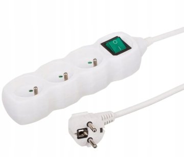 Duwi Produžni kabel s 3 utičnice i prekidačem, bijeli, 5 m