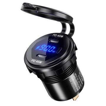 Biketec DVOSTRUKI USB UTIČNICA ZA MOTOCIKL Type-C PD - NAPAJANJE 90 W MONTAŽA NA RAVNU POVRŠINU (OKLOP, GORNJA KORTERA) ILI NA UPRAVLJAČ - POTREBAN JE BTMUS28 ADAPTER