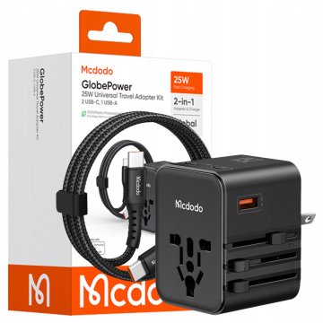 Mcdodo 2W1 ŁADOWARKA ADAPTER PODRÓŻNY PRZEJŚCIÓWKA ANGIELSKA UK EU US 25W