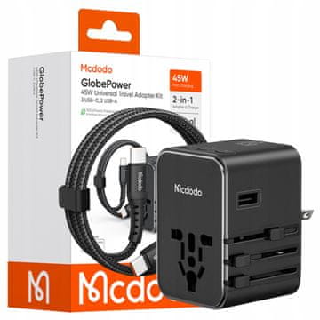Mcdodo 2W1 ŁADOWARKA ADAPTER PODRÓŻNY PRZEJŚCIÓWKA ANGIELSKA UK EU US 45W