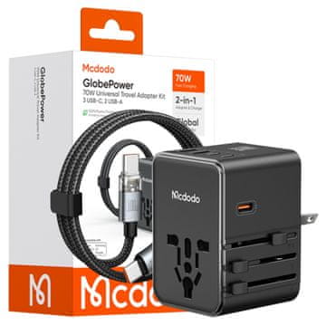 Mcdodo 2W1 ŁADOWARKA ADAPTER PODRÓŻNY PRZEJŚCIÓWKA ANGIELSKA UK EU US 70W