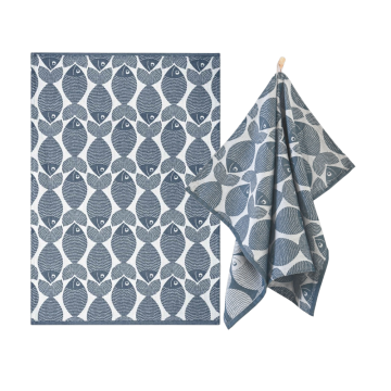 Zwoltex RYBY ŁAWICA ścierka kuchenna bawełniana niebieski 240g 50x70cm