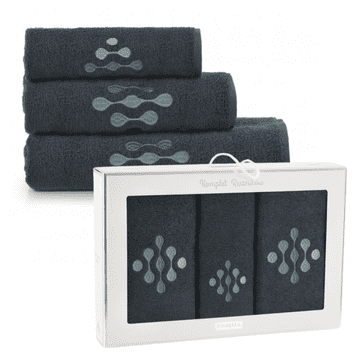 Zwoltex KROPLE Komplet ręczników na prezent z haftem szary 370g 3szt