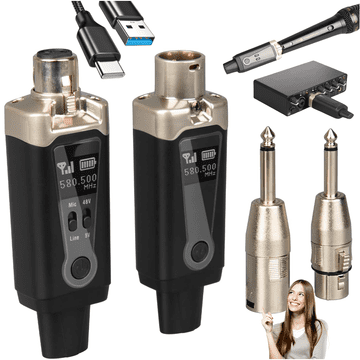 DNA WXLR1 bežični UHF audio sustav za prijenos odašiljača i prijemnika USB-C +48V Phantom 2x XLR/6,35 mm priključak adaptera