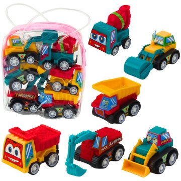 MINI LEAN TOYS Set 6 mini građevinskih autića na povlačenje u torbici