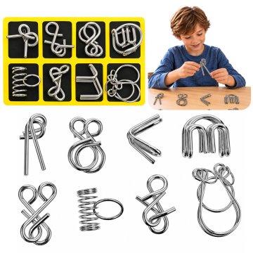 Puzzle LEAN TOYS metalne slagalice/logičke zagonetke od žice, 8 komada