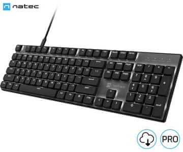 Natec AMBERJACK tipkovnica, žičana, tihi mehanički prekidači, LED osvjetljenje, Hot-Swap, USB-C, crno-siva