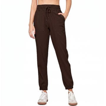 Nikcorp Ženske trenirke jogger od lana i pamuka, sužene, sportske i casual, smeđe, 4 džepa, elastični pojas s vezicom, prozračne, za trening, jogu, putovanje i kućnu odjeću, veličina 3XL