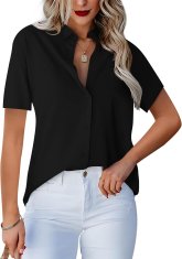 Nikcorp Elegantna ženska bluza košulja V-neck s džepom na prsima, crna, veličina S, umjetna svila i najlon, lagana i prozračna, klasičan kroj za posao i svaki dan, uredski stil, 1 kom