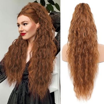 Nikcorp Produkt: dodatni rep (clip-in) sintetički, valoviti, smeđe-crveni, 60 cm, kopča claw clip. Opis podaje: duljina 60 cm, sintetička vlakna otporna na zapetljavanje, valovite lokne, kopča claw clip