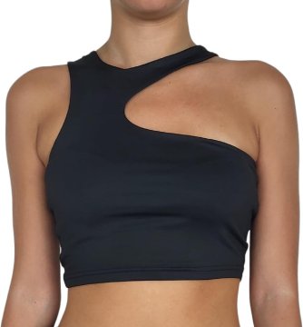 Nikcorp Ženski asimetrični crop top One-Shoulder na jedno rame, crni, veličina S, slim fit, elastična prozračna tkanina, kratki fazon za kombiniranje s trapericama i sportskim tajicama
