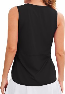 Nikcorp Ženska sportska majica top za jogu Ice Silk rashladna brzosušeća 4-way stretch bez rukava s okruglim izrezom bočni prorezi za trening trčanje fitness svakodnevno Crna S