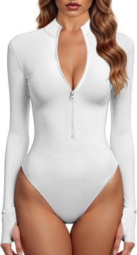 Nikcorp Ženski body bluza bez rukava... — nie, poprawnie: Ženski body dugi rukav Bambus Lycra Slim fit s patentnim zatvaračem Bijeli XXL