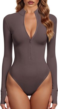 Nikcorp Ženski body dugi rukav s patentnim zatvaračem, slim fit, elastični mekani, 95% bambus 5% Lycra, stojeći ovratnik, 3 kopče u predjelu prepona, ružičasto smeđa boja, veličina M