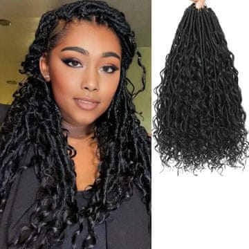 Nikcorp Sintetička kosa Faux Locs Goddess 60 cm crna boho crochet pre-looped 7 paketa 3D kovrčavi vrhovi kukica i perlice za višekratnu upotrebu hipoalergena