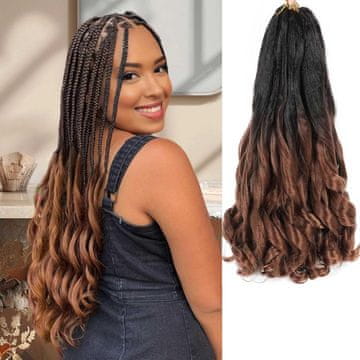 Nikcorp Sintetička kosa za pletenje French Curl 60 cm smeđa 8 paketića meka valovita otporna na toplinu