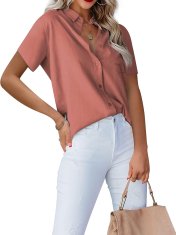 Nikcorp Elegantna ženska bluza s dekoltom u obliku slova V i gumbima, prozračna, mekana, lagana, od 55% umjetne svile i 45% najlona, narančasta, klasičan minimalistički stil za posao, fakultet i
