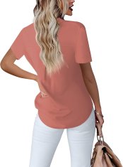 Nikcorp Elegantna ženska bluza s dekoltom u obliku slova V i gumbima, prozračna, mekana, lagana, od 55% umjetne svile i 45% najlona, narančasta, klasičan minimalistički stil za posao, fakultet i