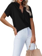 Nikcorp Elegantna ženska bluza košulja V-neck s džepom na prsima, crna, veličina S, umjetna svila i najlon, lagana i prozračna, klasičan kroj za posao i svaki dan, uredski stil, 1 kom