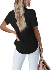 Nikcorp Elegantna ženska bluza košulja V-neck s džepom na prsima, crna, veličina S, umjetna svila i najlon, lagana i prozračna, klasičan kroj za posao i svaki dan, uredski stil, 1 kom