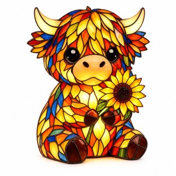 HOME & MARKER® USB noćna LED lampa u obliku škotske visinske krave, toplo svjetlo, realistična tekstura krzna | COWGLOW
