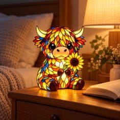 HOME & MARKER® USB noćna LED lampa u obliku škotske visinske krave, toplo svjetlo, realistična tekstura krzna | COWGLOW