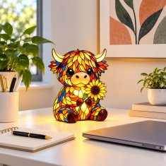 HOME & MARKER® USB noćna LED lampa u obliku škotske visinske krave, toplo svjetlo, realistična tekstura krzna | COWGLOW