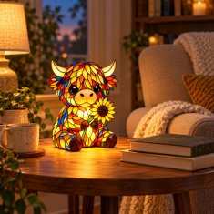 HOME & MARKER® USB noćna LED lampa u obliku škotske visinske krave, toplo svjetlo, realistična tekstura krzna | COWGLOW