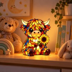 HOME & MARKER® USB noćna LED lampa u obliku škotske visinske krave, toplo svjetlo, realistična tekstura krzna | COWGLOW