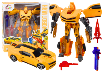 slomart LEAN TOYS Robot Auto 2u1 Žuta - sportski auto i robot s 3 komada oružja