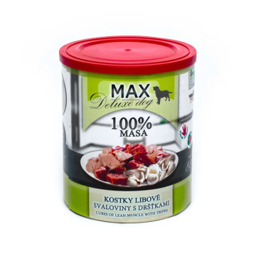 Ostatní MAX Deluxe konzervirana hrana za pse – komadići nemasnog mišićnog mesa s tripicama, 8 x 800 g