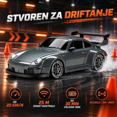 JOJOY® RC drift auto na daljinsko upravljanje, trkaći automobil 20 km/h s baterijom i LED svjetlima | DRIFTOR
